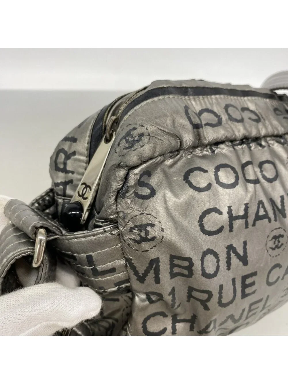 Chanel Shoulder Bag Unlimited Nylon Gray Silver